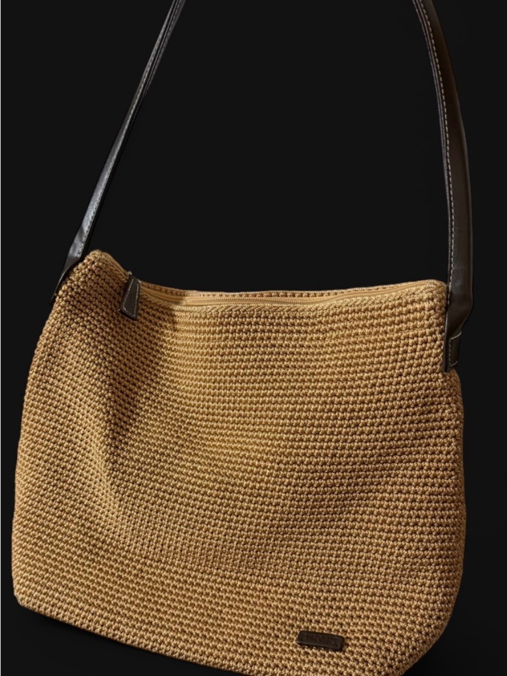 The Sak Woven Tan Shoulder Bag with Black Strap